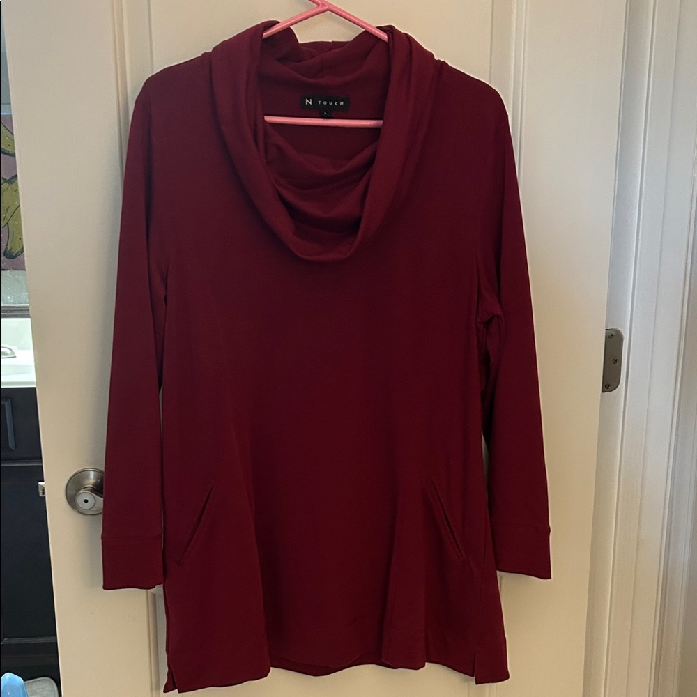 N Touch Red Cowl Neck Large Women’s Top with Pockets